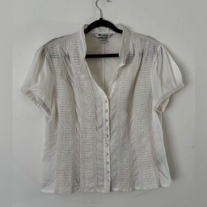 Nygard Collection Vintage Boho/Granny Crochet-Trim Cream Button-Front Blouse 14